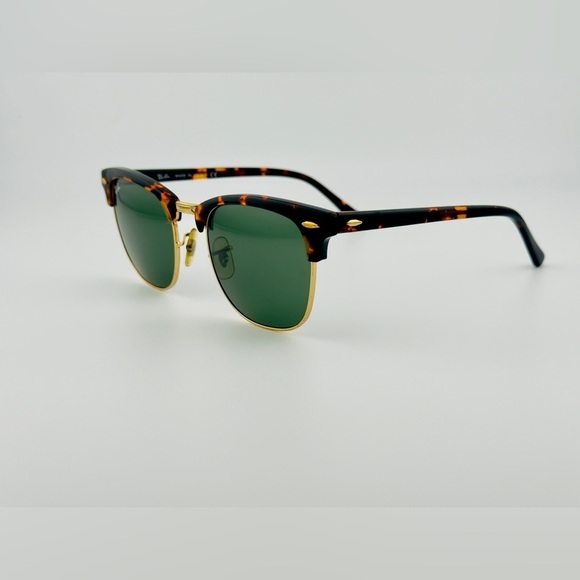 Ray Ban Sunglasses RB3016 Clubmaster Polished Tortoise on Gold with Green Lenses main image 8